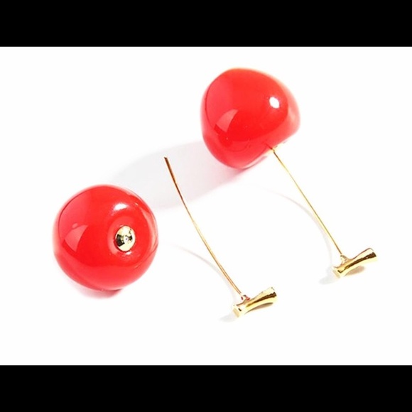 Bright Red Retro Rockabilly Cherry Drop Earrings - Picture 2 of 3